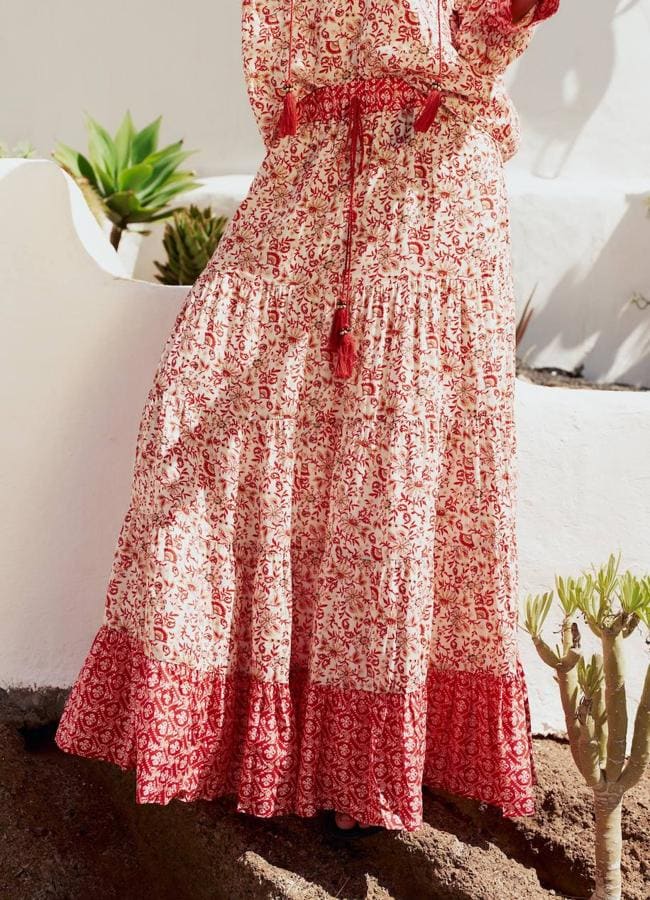 Falda larga amplia con floral print