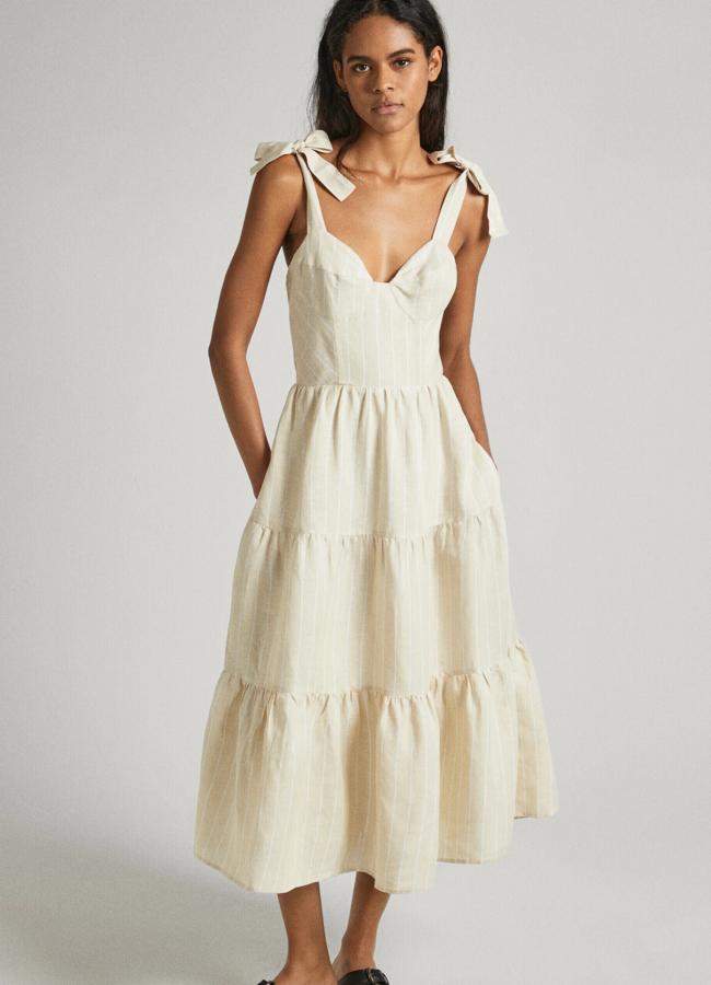 Vestido blanco de lino de Pepe Jeans, 140 euros.