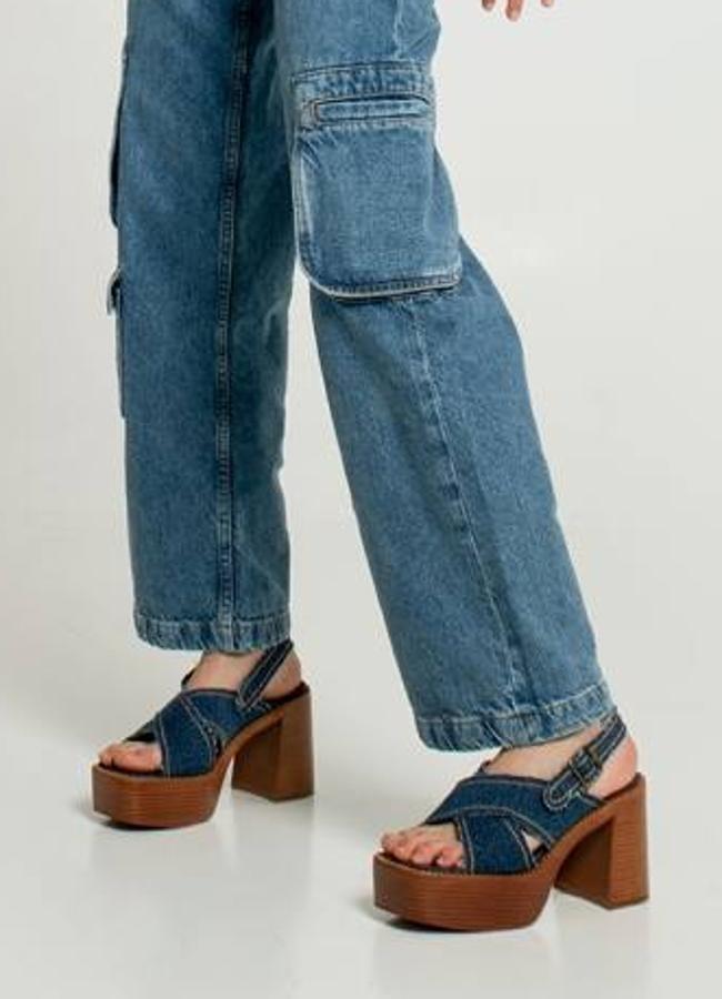 Sandalias con plataforma de madera en tejido denim