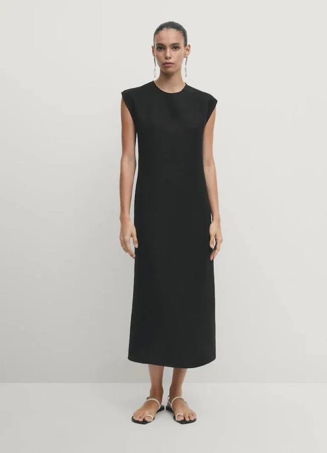 Vestido negro de lino midi