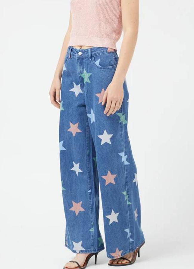 Vaqueros wide leg con estampado de estrellas