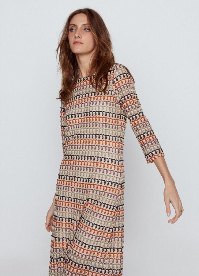 Vestido de punto manga larga crochet (39,99€ en Cortefiel)