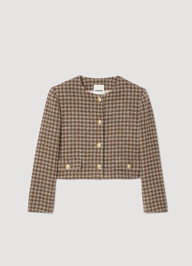 Chaqueta de tweed con cuadros de Sandro, 365 euros.