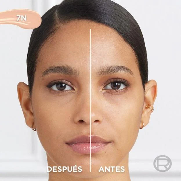 El antes y el después de usar el corrector de L'Oréal Paris.