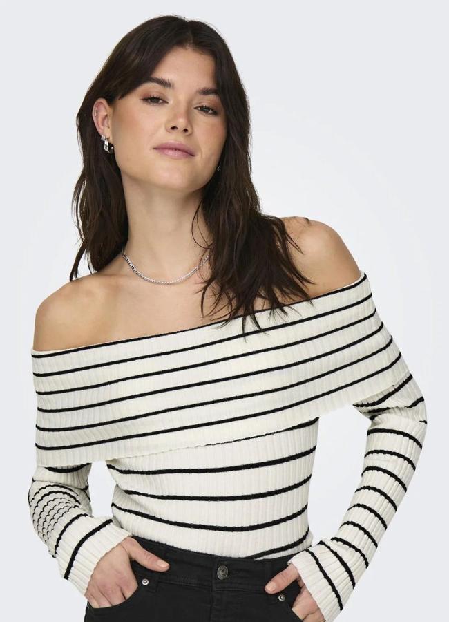 Jersey off the shoulder con estampado de rayas