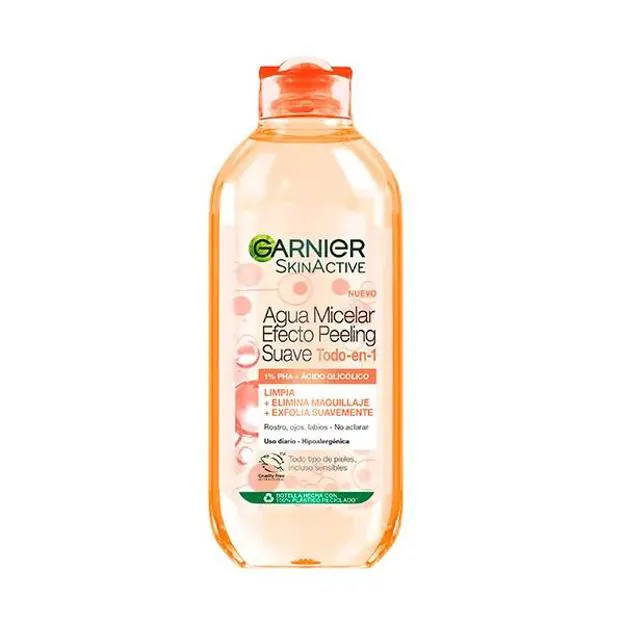 Skin Active Agua Micelar Efecto Peeling Suave Todo-En-1 de Garnier. Precio: 4,99 euros