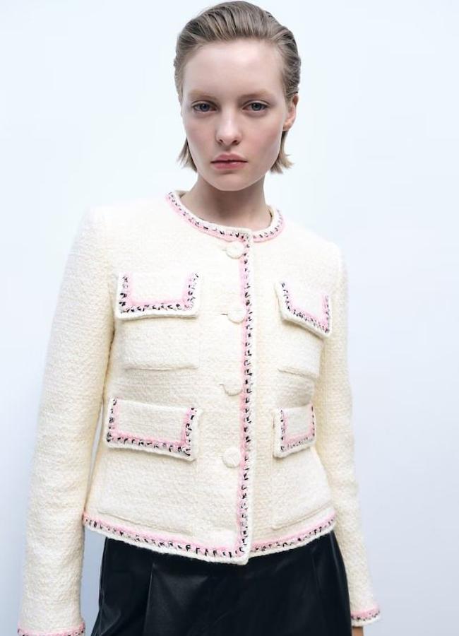 Chaqueta de tweed con ribetes