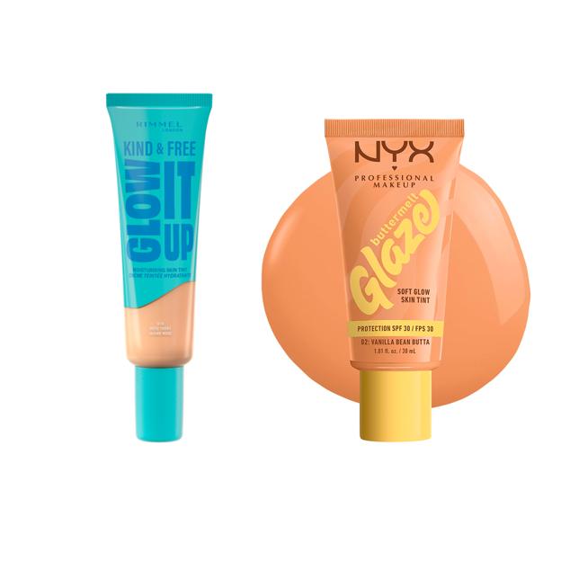 Rimmel London Kind & Free Glow It Up and Buttermelt Glaze de NYX.